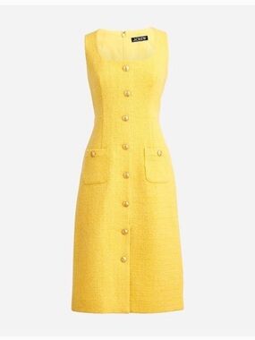 J. Crew Bright Yellow Tweed Button-Front Midi Dress
